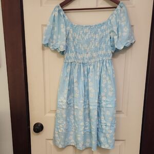 Simply Southern Size Medium Womens Light Blue With Daisies Dress